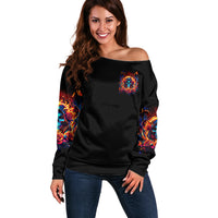 Flame Skull Off Shoulder Sweater Heaven Don't Want Me And Hell's Afraid I'll Take Over - Wonder Print Shop