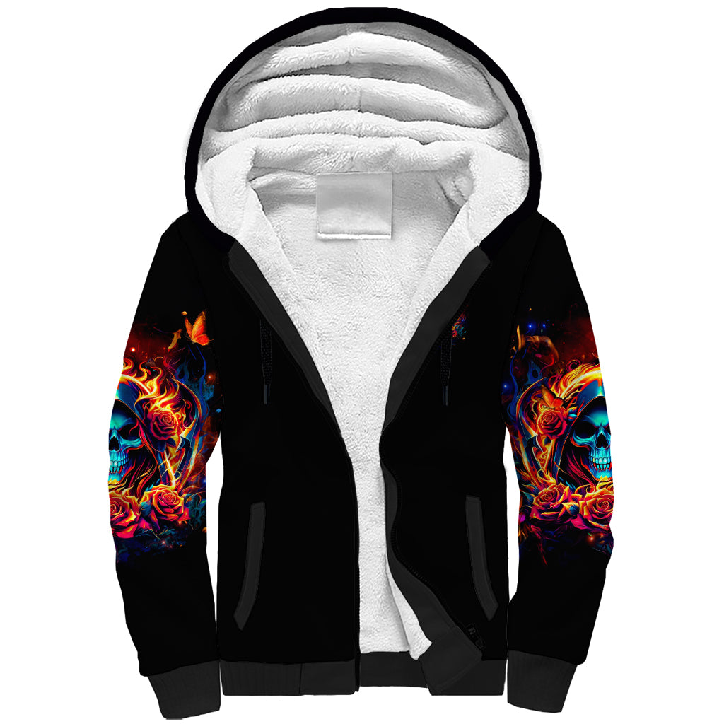 Flame Skull Sherpa Hoodie Heaven Don't Want Me And Hell's Afraid I'll Take Over - Wonder Print Shop