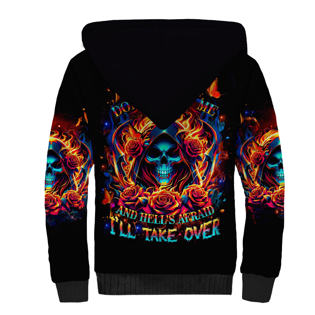 Flame Skull Sherpa Hoodie Heaven Don't Want Me And Hell's Afraid I'll Take Over - Wonder Print Shop