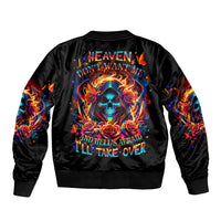 Flame Skull Sleeve Zip Bomber Jacket Heaven Don't Want Me And Hell's Afraid I'll Take Over - Wonder Print Shop