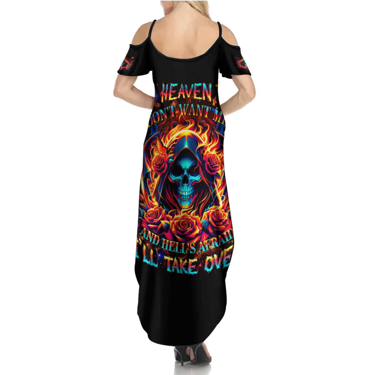 Flame Skull Summer Maxi Dress Heaven Don't Want Me And Hell's Afraid I'll Take Over - Wonder Print Shop