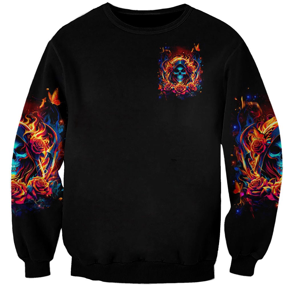 Flame Skull Sweatshirt Heaven Don't Want Me And Hell's Afraid I'll Take Over - Wonder Print Shop