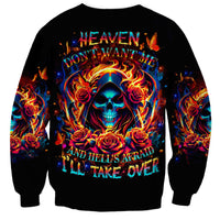 Flame Skull Sweatshirt Heaven Don't Want Me And Hell's Afraid I'll Take Over - Wonder Print Shop