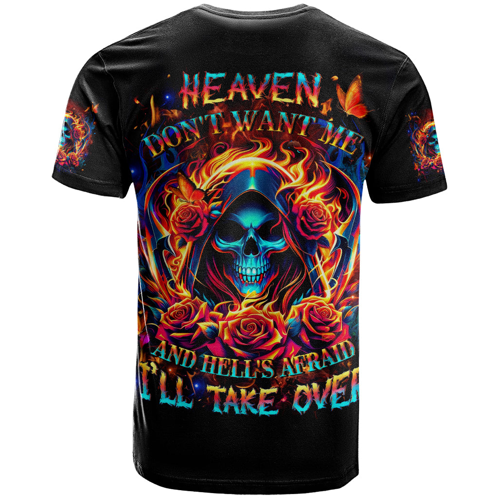 Flame Skull T Shirt Heaven Don't Want Me And Hell's Afraid I'll Take Over - Wonder Print Shop