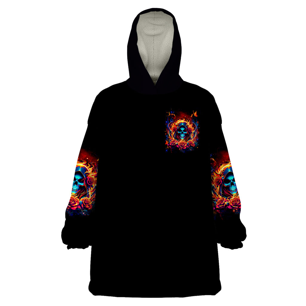 Flame Skull Wearable Blanket Hoodie Heaven Don't Want Me And Hell's Afraid I'll Take Over - Wonder Print Shop
