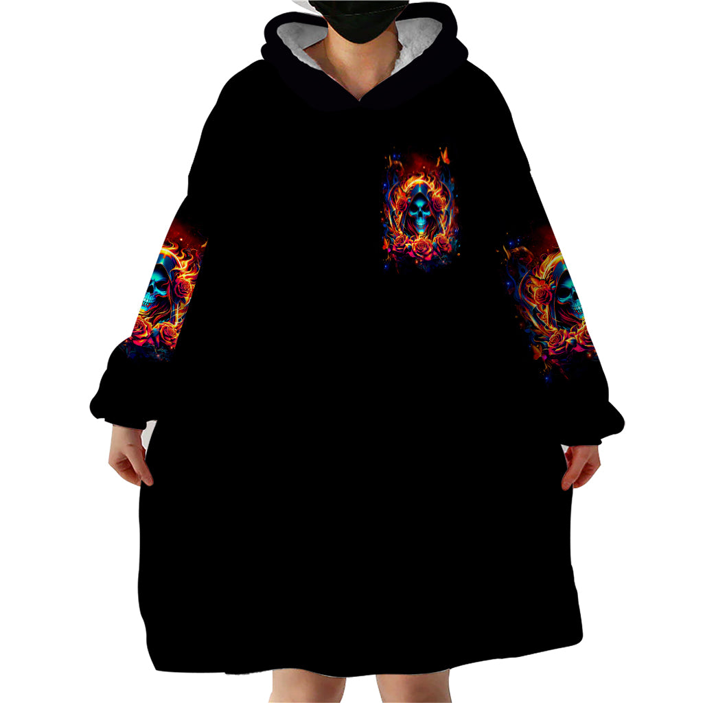 Flame Skull Wearable Blanket Hoodie Heaven Don't Want Me And Hell's Afraid I'll Take Over - Wonder Print Shop