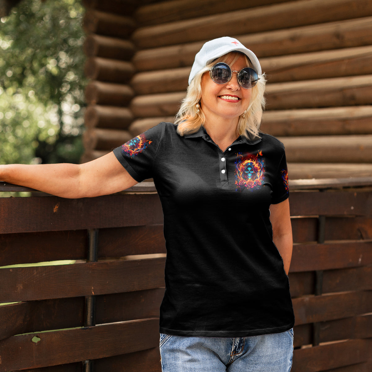 Flame Skull Women Polo Shirt Heaven Don't Want Me And Hell's Afraid I'll Take Over - Wonder Print Shop