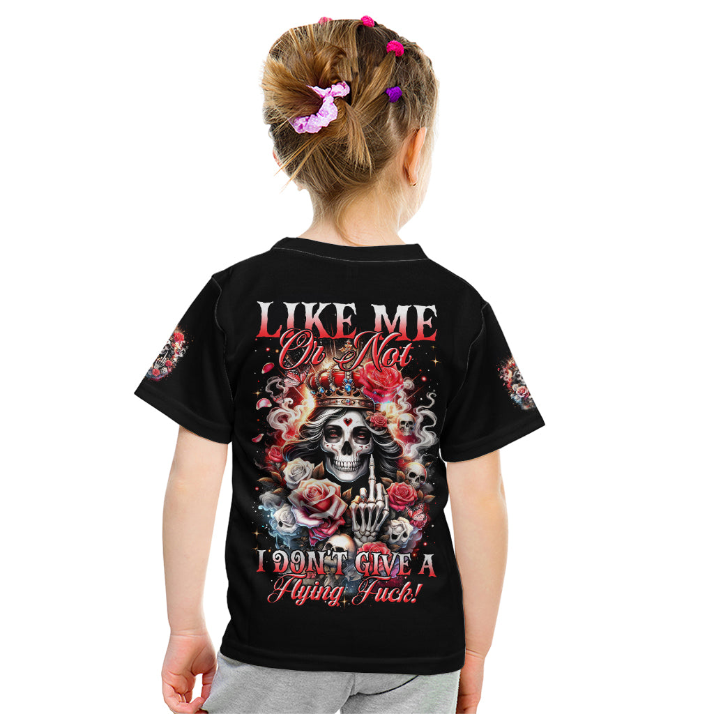 Rose Skull Kid T Shirt Like Me Or Not I Don't Give A Flying Fuck - Wonder Print Shop