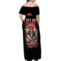 Rose Skull Off Shoulder Maxi Dress Like Me Or Not I Don't Give A Flying Fuck - Wonder Print Shop