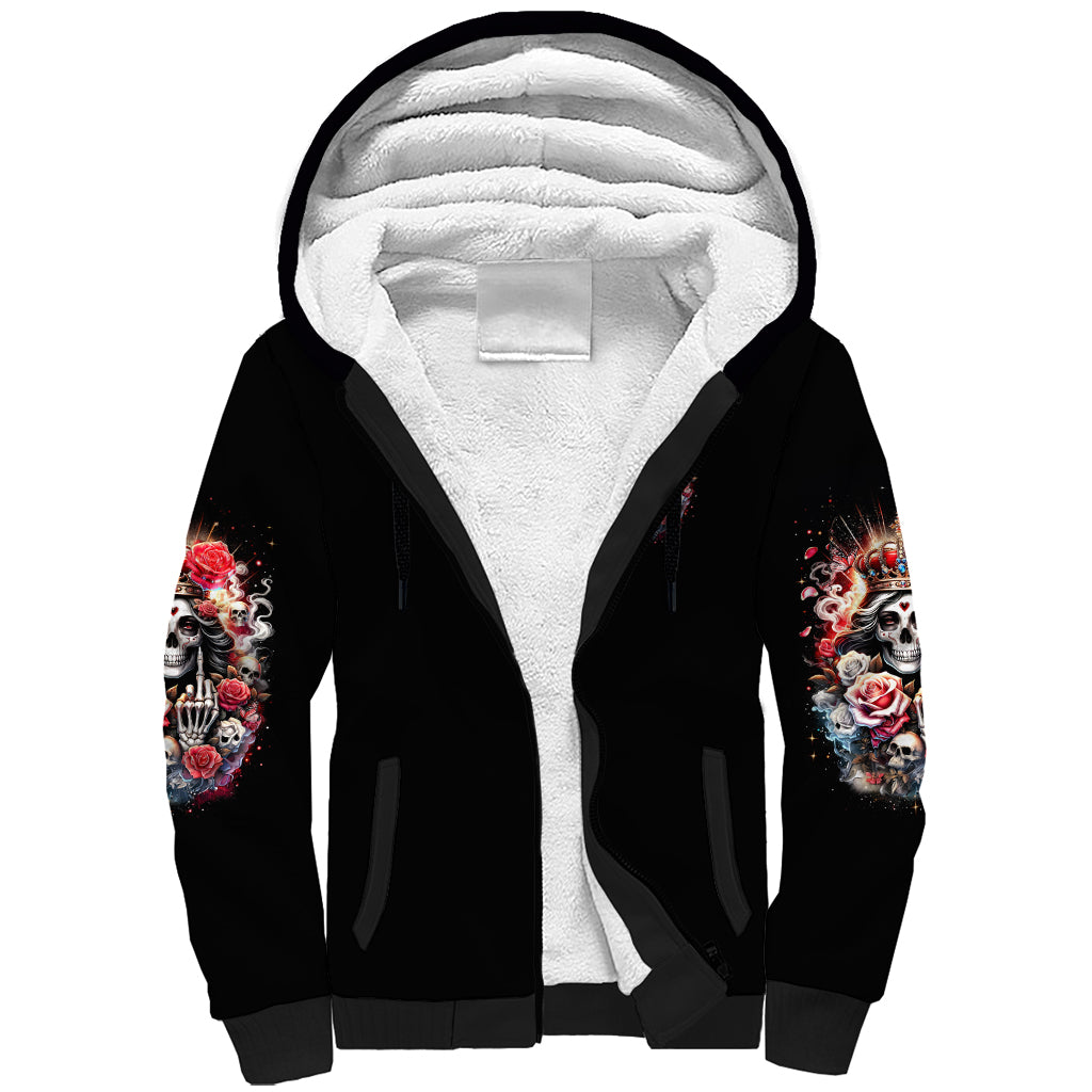 Rose Skull Sherpa Hoodie Like Me Or Not I Don't Give A Flying Fuck - Wonder Print Shop