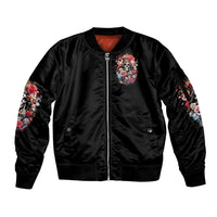 Rose Skull Sleeve Zip Bomber Jacket Like Me Or Not I Don't Give A Flying Fuck - Wonder Print Shop
