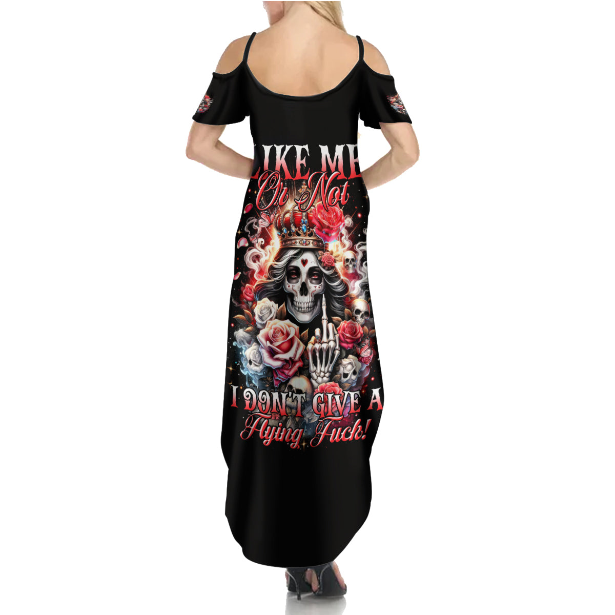 Rose Skull Summer Maxi Dress Like Me Or Not I Don't Give A Flying Fuck - Wonder Print Shop