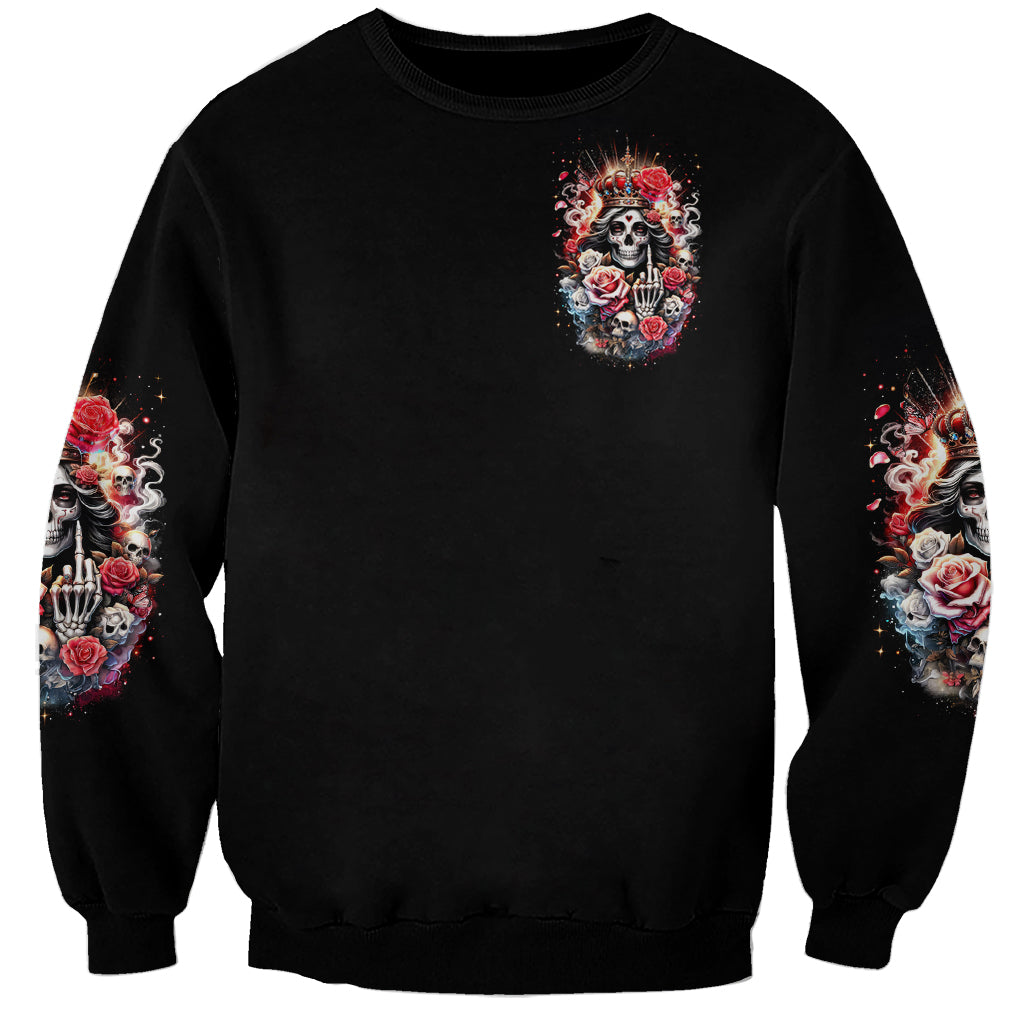Rose Skull Sweatshirt Like Me Or Not I Don't Give A Flying Fuck - Wonder Print Shop