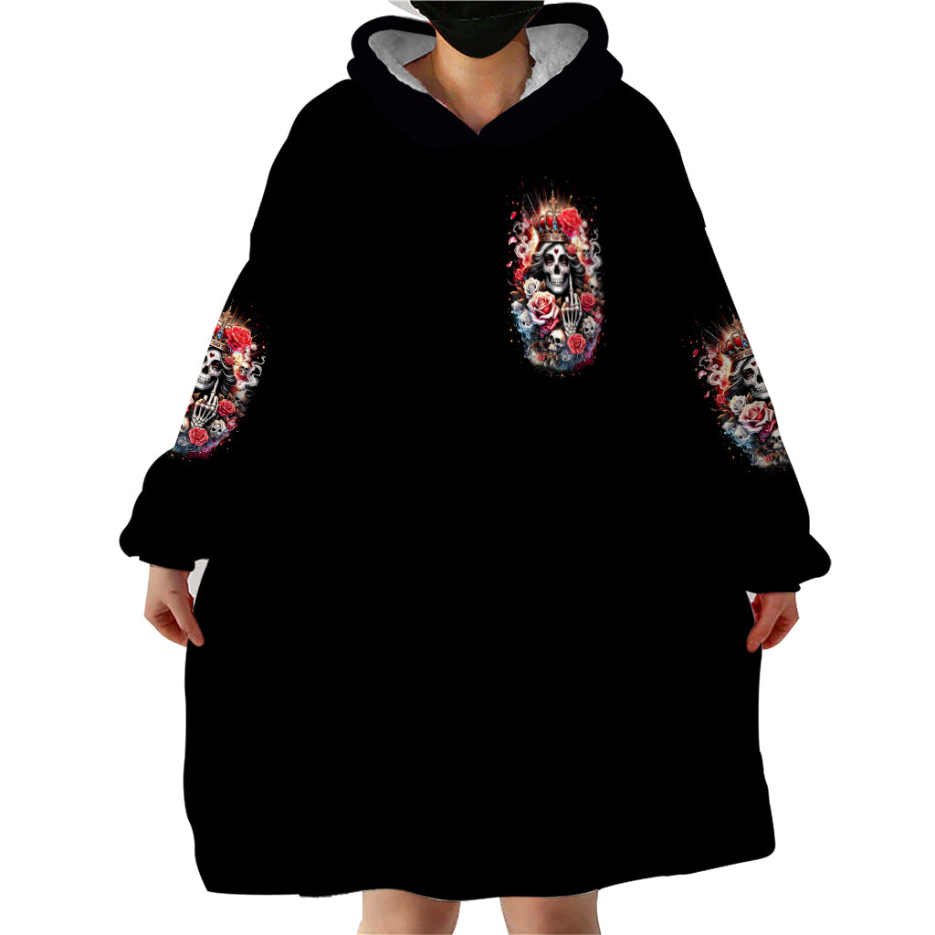 Rose Skull Wearable Blanket Hoodie Like Me Or Not I Don't Give A Flying Fuck - Wonder Print Shop