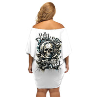 Black Skull Family Matching Off Shoulder Short Dress and Hawaiian Shirt Hello Darkness My Old Friend - Wonder Print Shop