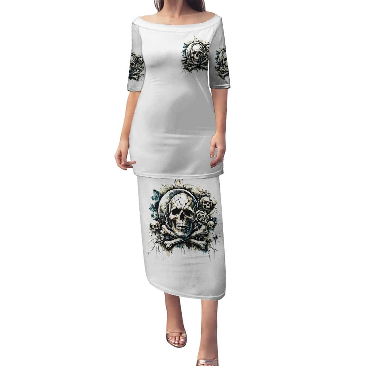 Black Skull Family Matching Puletasi and Hawaiian Shirt Hello Darkness My Old Friend - Wonder Print Shop