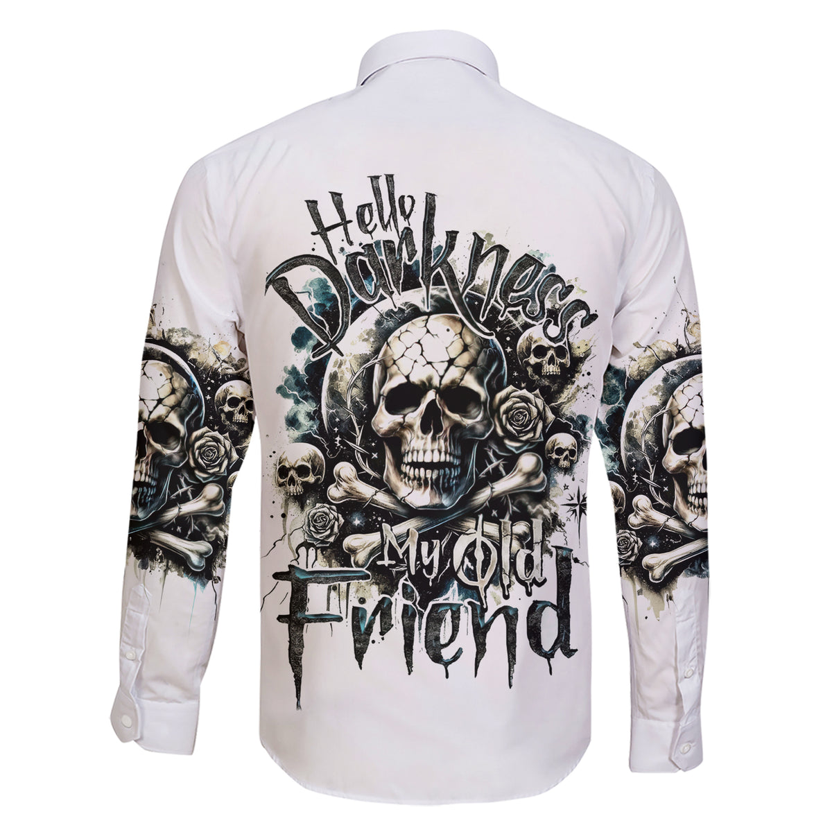 Black Skull Family Matching Short Sleeve Bodycon Dress and Hawaiian Shirt Hello Darkness My Old Friend - Wonder Print Shop