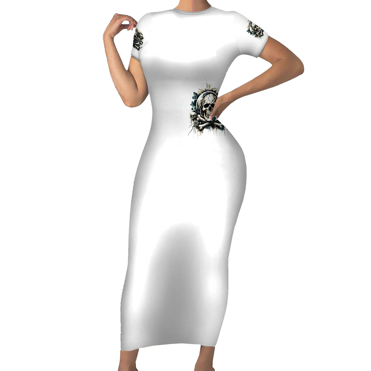 Black Skull Family Matching Short Sleeve Bodycon Dress and Hawaiian Shirt Hello Darkness My Old Friend - Wonder Print Shop