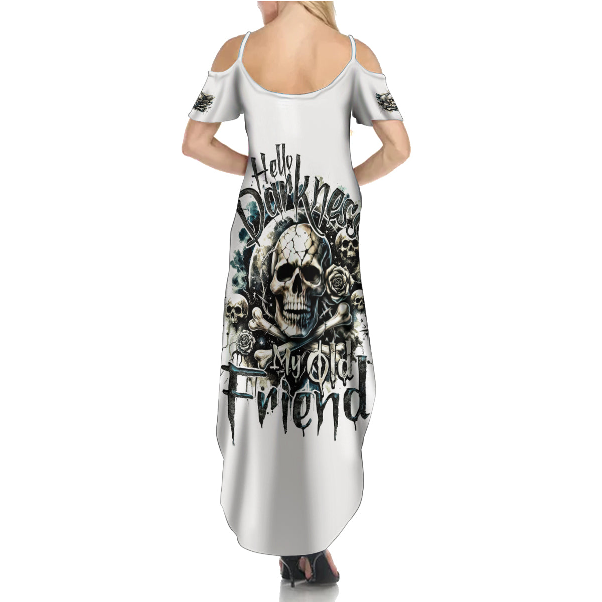 Black Skull Family Matching Summer Maxi Dress and Hawaiian Shirt Hello Darkness My Old Friend - Wonder Print Shop