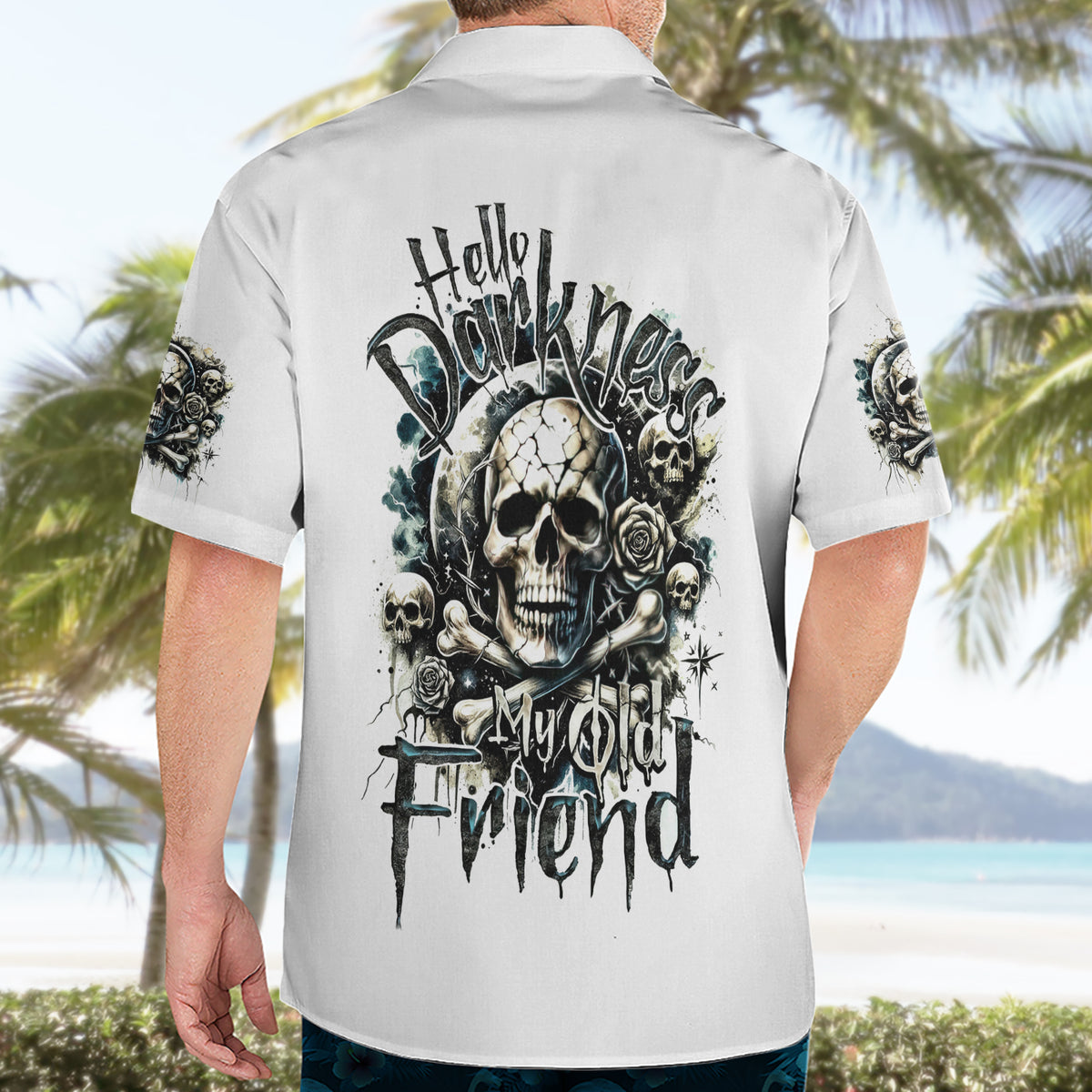 Black Skull Hawaiian Shirt Hello Darkness My Old Friend - Wonder Print Shop