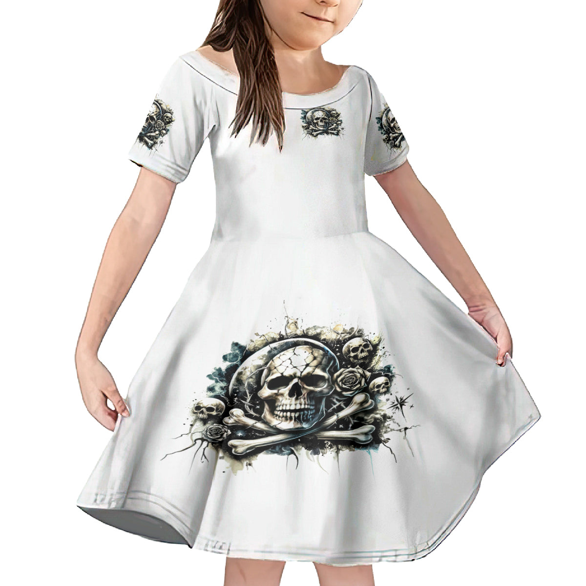 Black Skull Kid Short Sleeve Dress Hello Darkness My Old Friend - Wonder Print Shop
