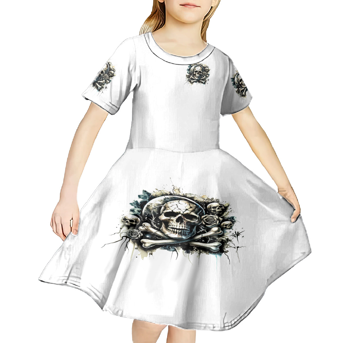 Black Skull Kid Short Sleeve Dress Hello Darkness My Old Friend - Wonder Print Shop