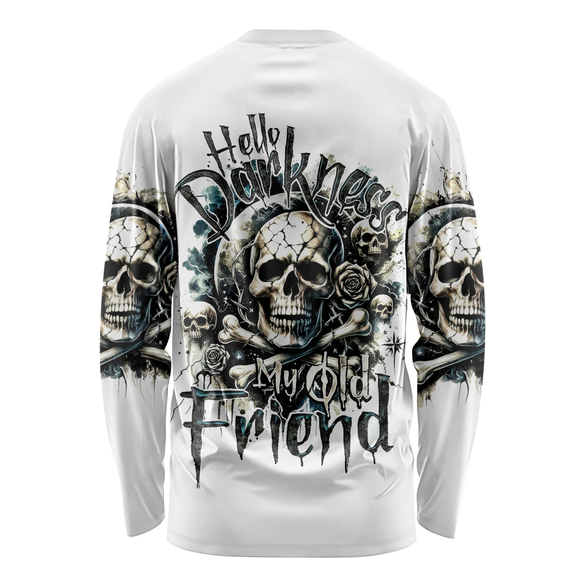 Black Skull Long Sleeve Shirt Hello Darkness My Old Friend - Wonder Print Shop