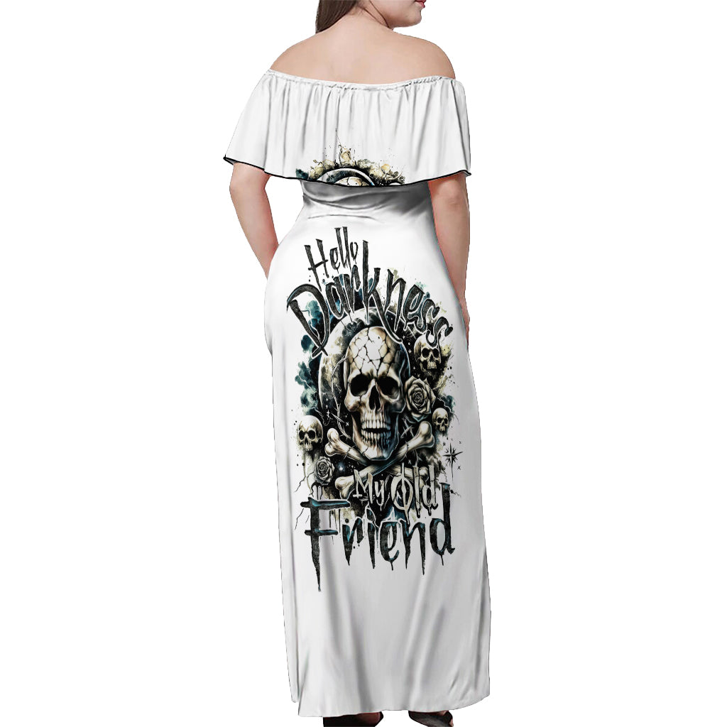 Black Skull Off Shoulder Maxi Dress Hello Darkness My Old Friend - Wonder Print Shop