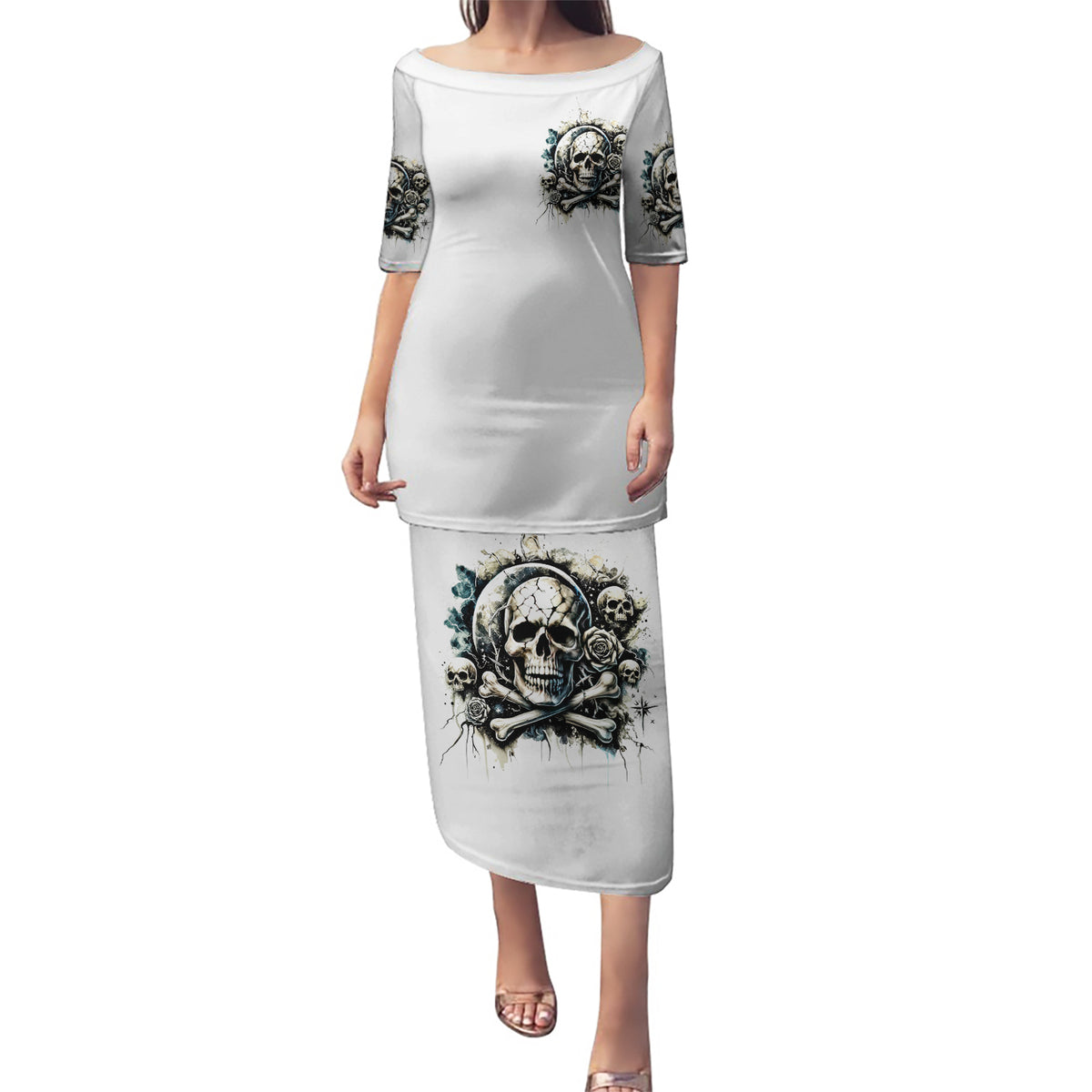 Black Skull Puletasi Hello Darkness My Old Friend - Wonder Print Shop