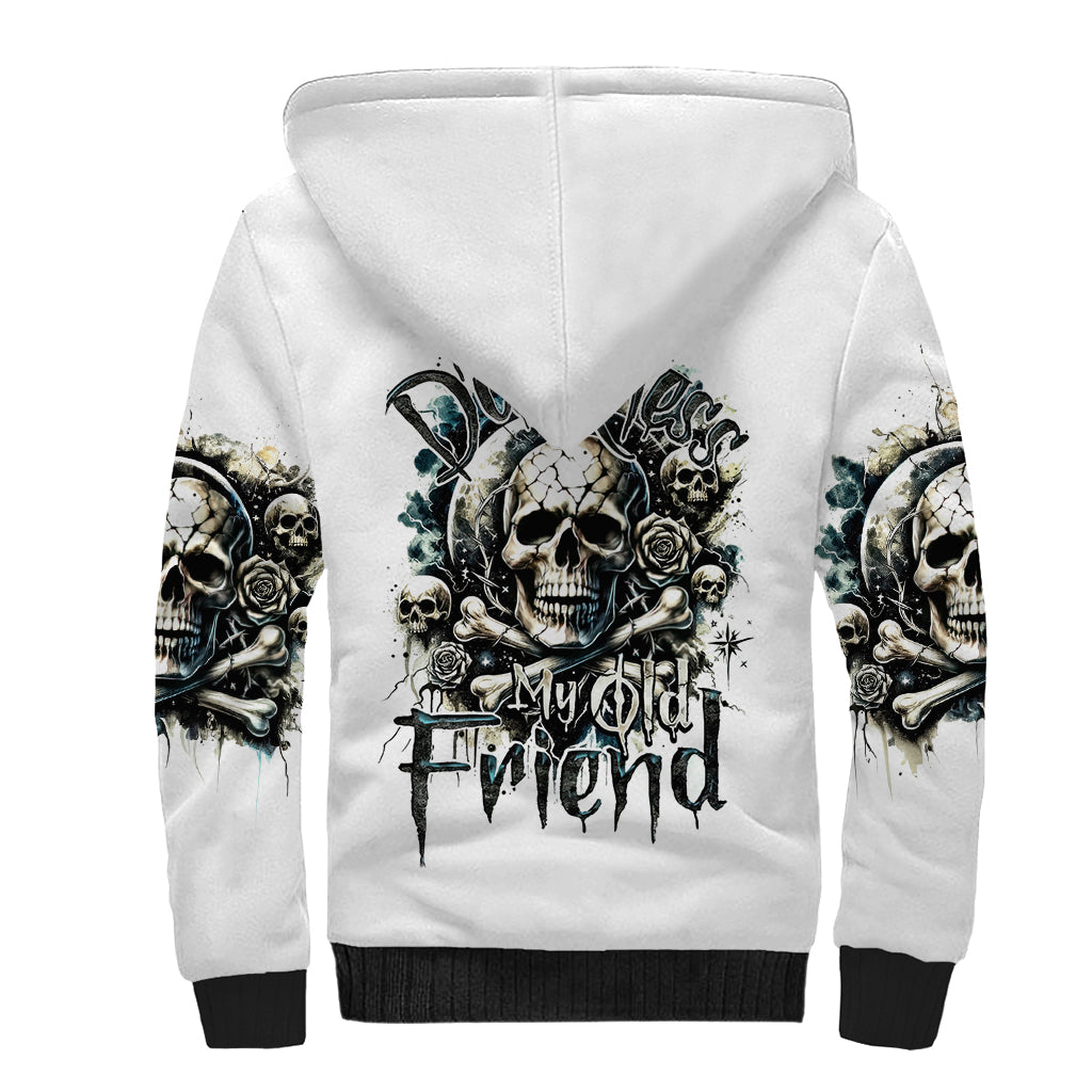 Black Skull Sherpa Hoodie Hello Darkness My Old Friend - Wonder Print Shop