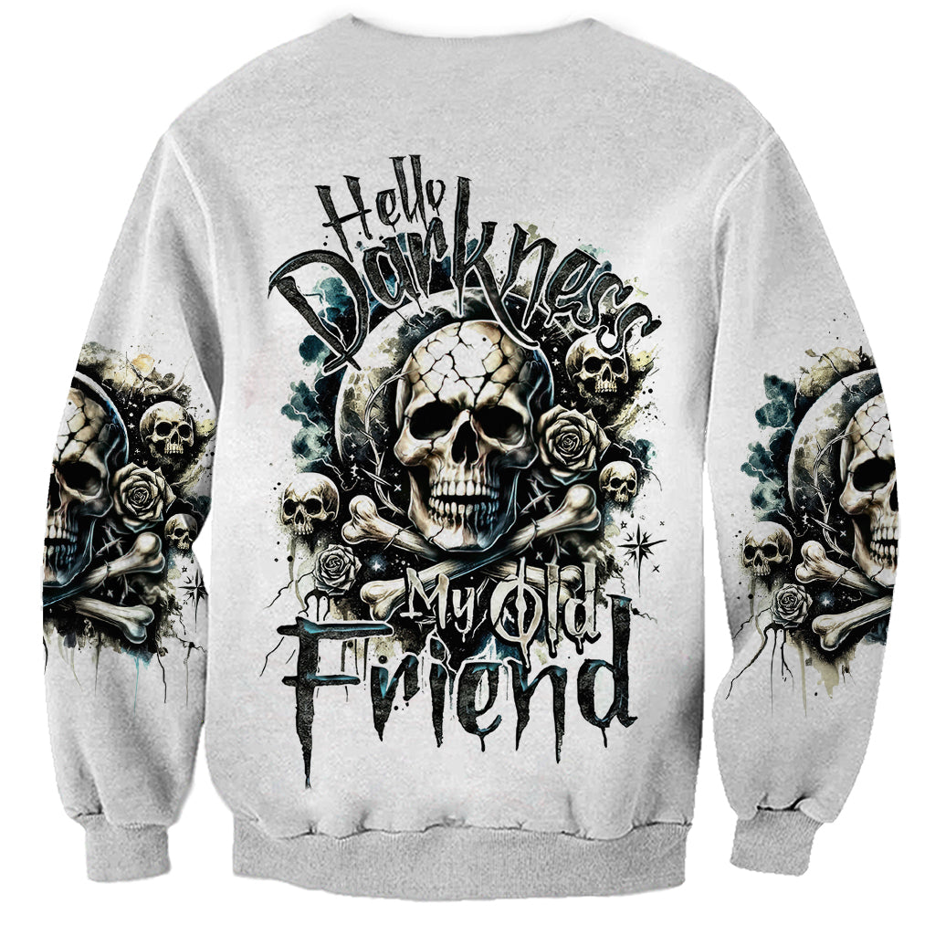 Black Skull Sweatshirt Hello Darkness My Old Friend - Wonder Print Shop