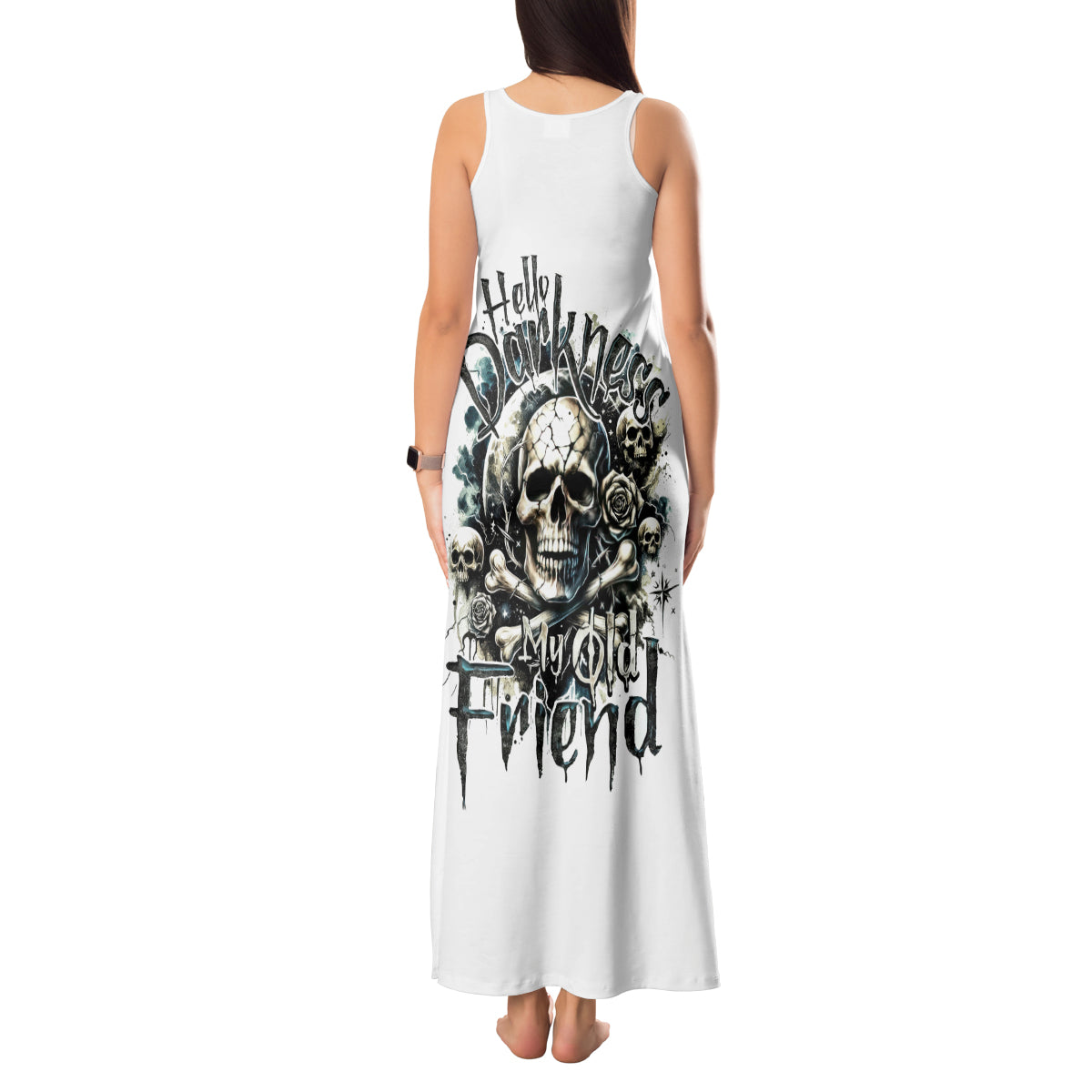 Black Skull Tank Maxi Dress Hello Darkness My Old Friend - Wonder Print Shop
