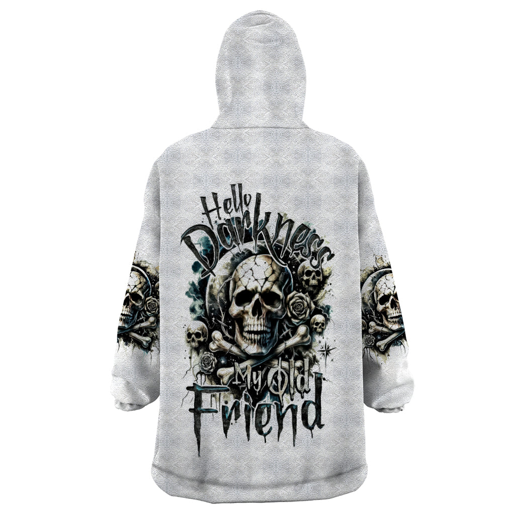 Black Skull Wearable Blanket Hoodie Hello Darkness My Old Friend - Wonder Print Shop