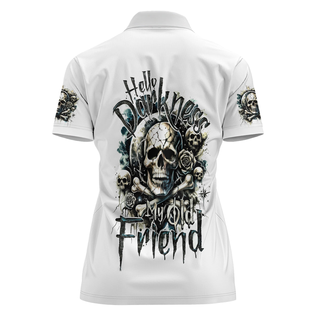 Black Skull Women Polo Shirt Hello Darkness My Old Friend - Wonder Print Shop