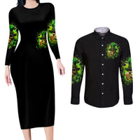 Irish Skull Couples Matching Long Sleeve Bodycon Dress and Long Sleeve Button Shirt The Devil Whispered To Me I'm Coming For You I Whisper Back Bring Beer - Wonder Print Shop