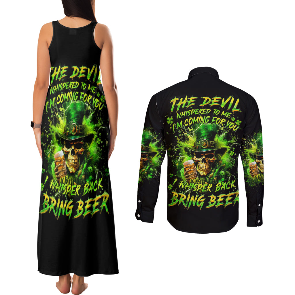 Irish Skull Couples Matching Tank Maxi Dress and Long Sleeve Button Shirt The Devil Whispered To Me I'm Coming For You I Whisper Back Bring Beer - Wonder Print Shop