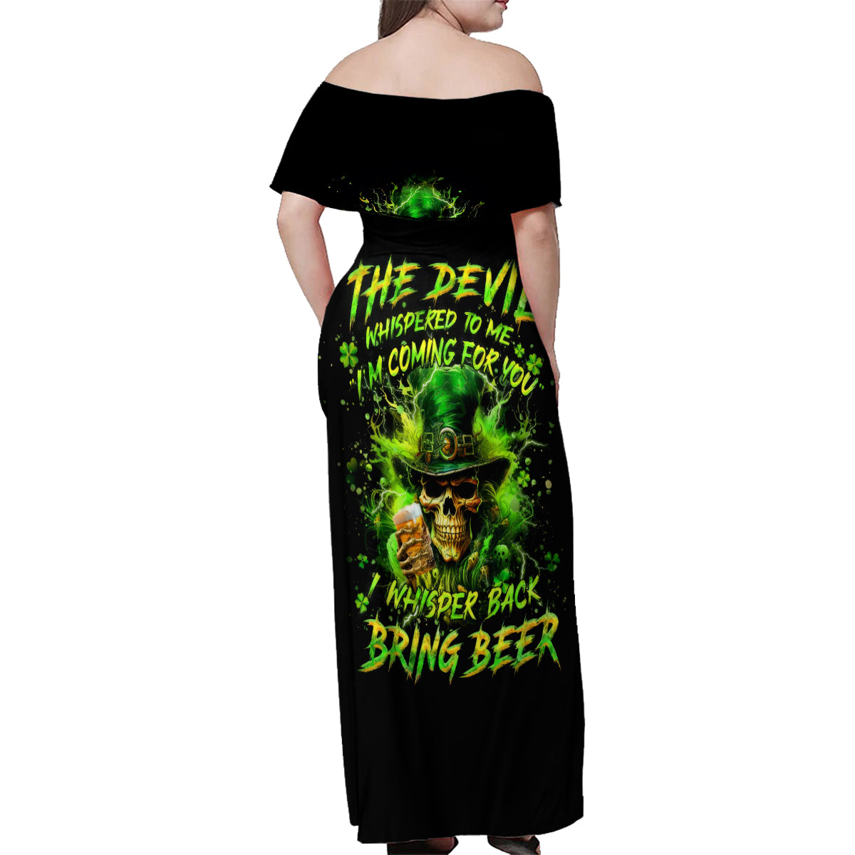 Irish Skull Family Matching Off Shoulder Maxi Dress and Hawaiian Shirt The Devil Whispered To Me I'm Coming For You I Whisper Back Bring Beer - Wonder Print Shop