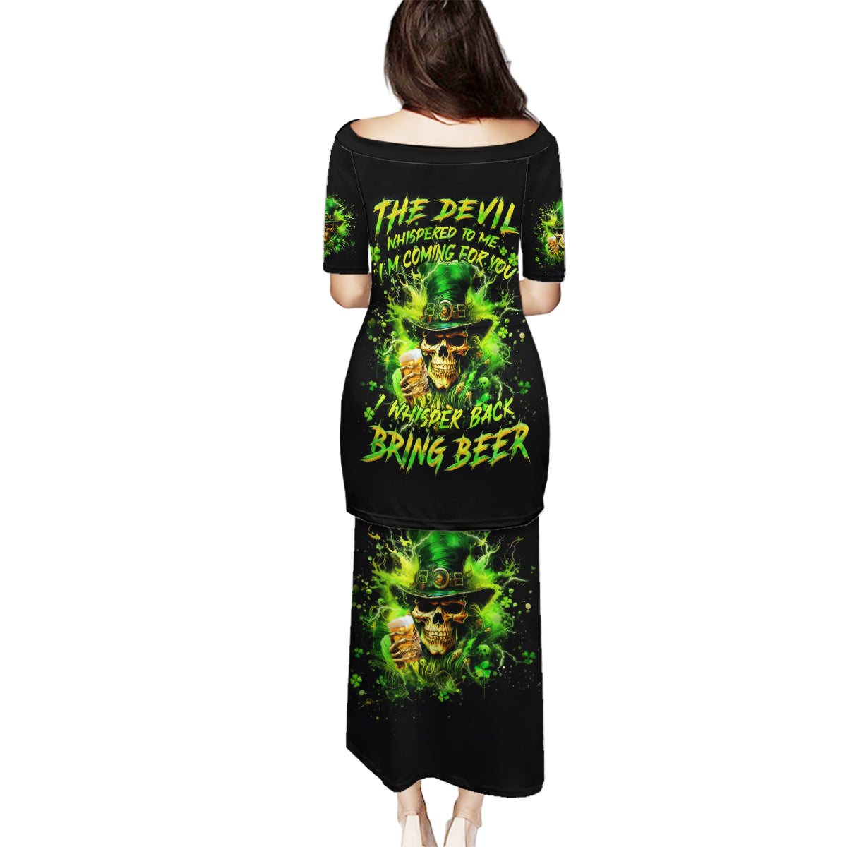 Irish Skull Family Matching Puletasi and Hawaiian Shirt The Devil Whispered To Me I'm Coming For You I Whisper Back Bring Beer - Wonder Print Shop