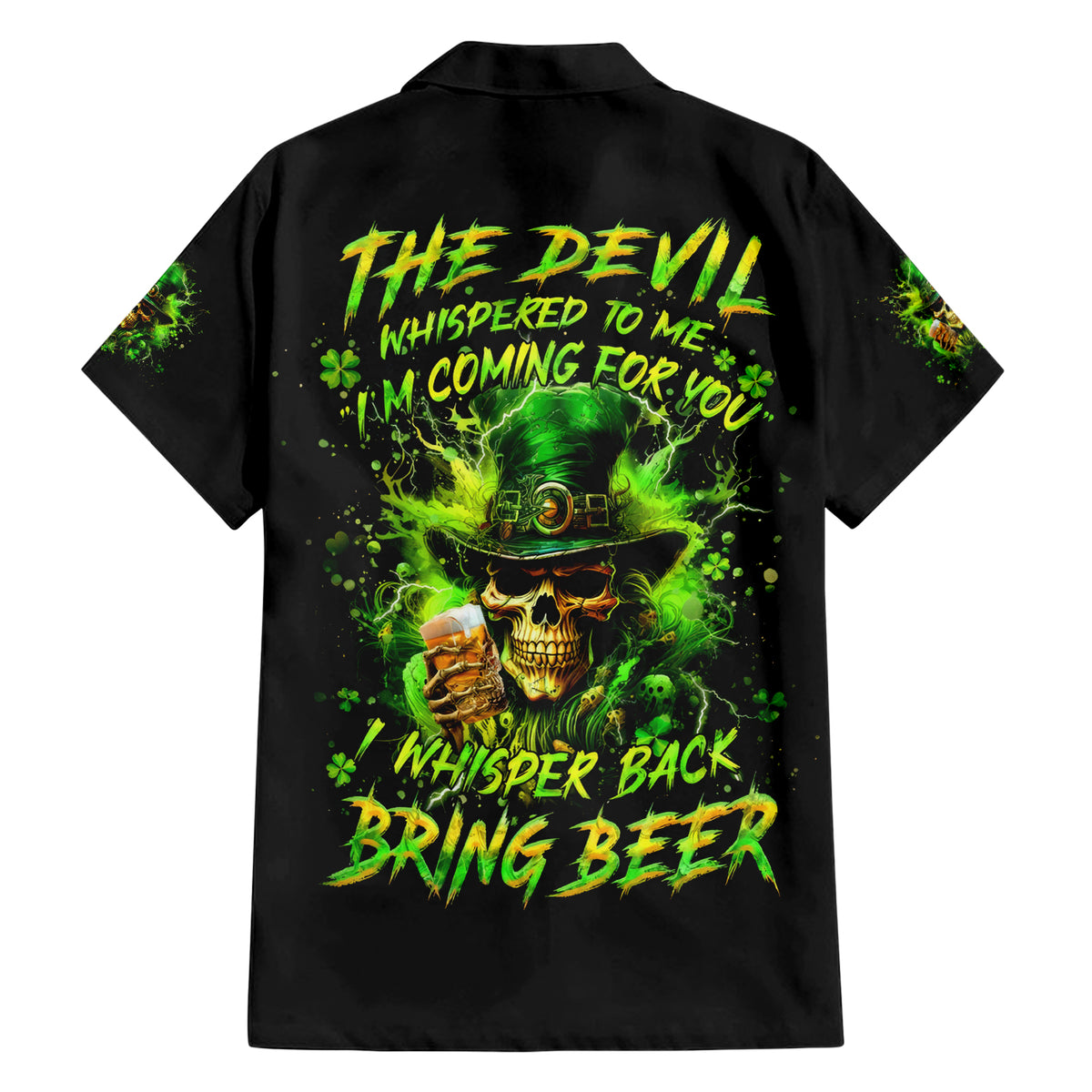 Irish Skull Family Matching Short Sleeve Bodycon Dress and Hawaiian Shirt The Devil Whispered To Me I'm Coming For You I Whisper Back Bring Beer - Wonder Print Shop
