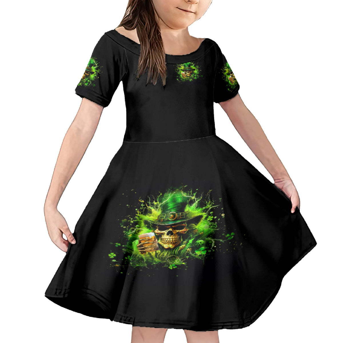 Irish Skull Kid Short Sleeve Dress The Devil Whispered To Me I'm Coming For You I Whisper Back Bring Beer - Wonder Print Shop