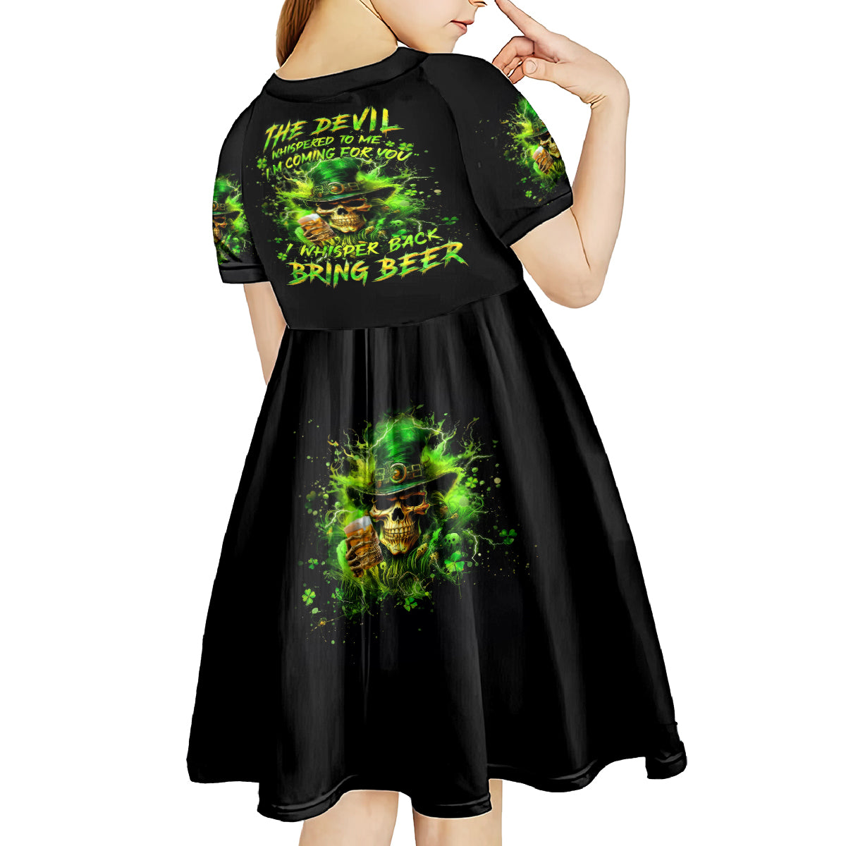 Irish Skull Kid Short Sleeve Dress The Devil Whispered To Me I'm Coming For You I Whisper Back Bring Beer - Wonder Print Shop