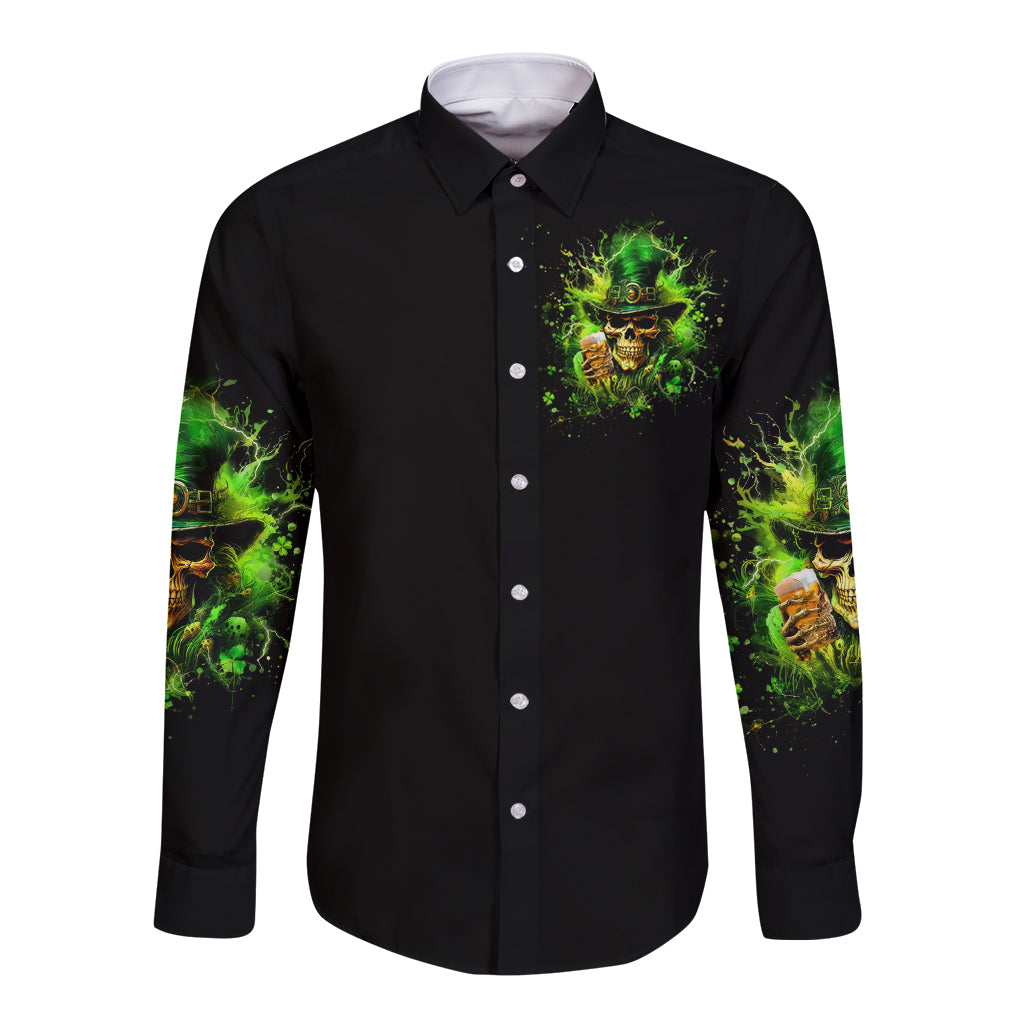 Irish Skull Long Sleeve Button Shirt The Devil Whispered To Me I'm Coming For You I Whisper Back Bring Beer - Wonder Print Shop