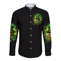 Irish Skull Long Sleeve Button Shirt The Devil Whispered To Me I'm Coming For You I Whisper Back Bring Beer - Wonder Print Shop