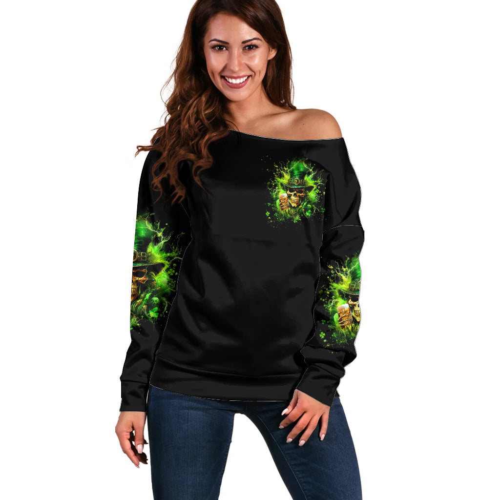 Irish Skull Off Shoulder Sweater The Devil Whispered To Me I'm Coming For You I Whisper Back Bring Beer - Wonder Print Shop