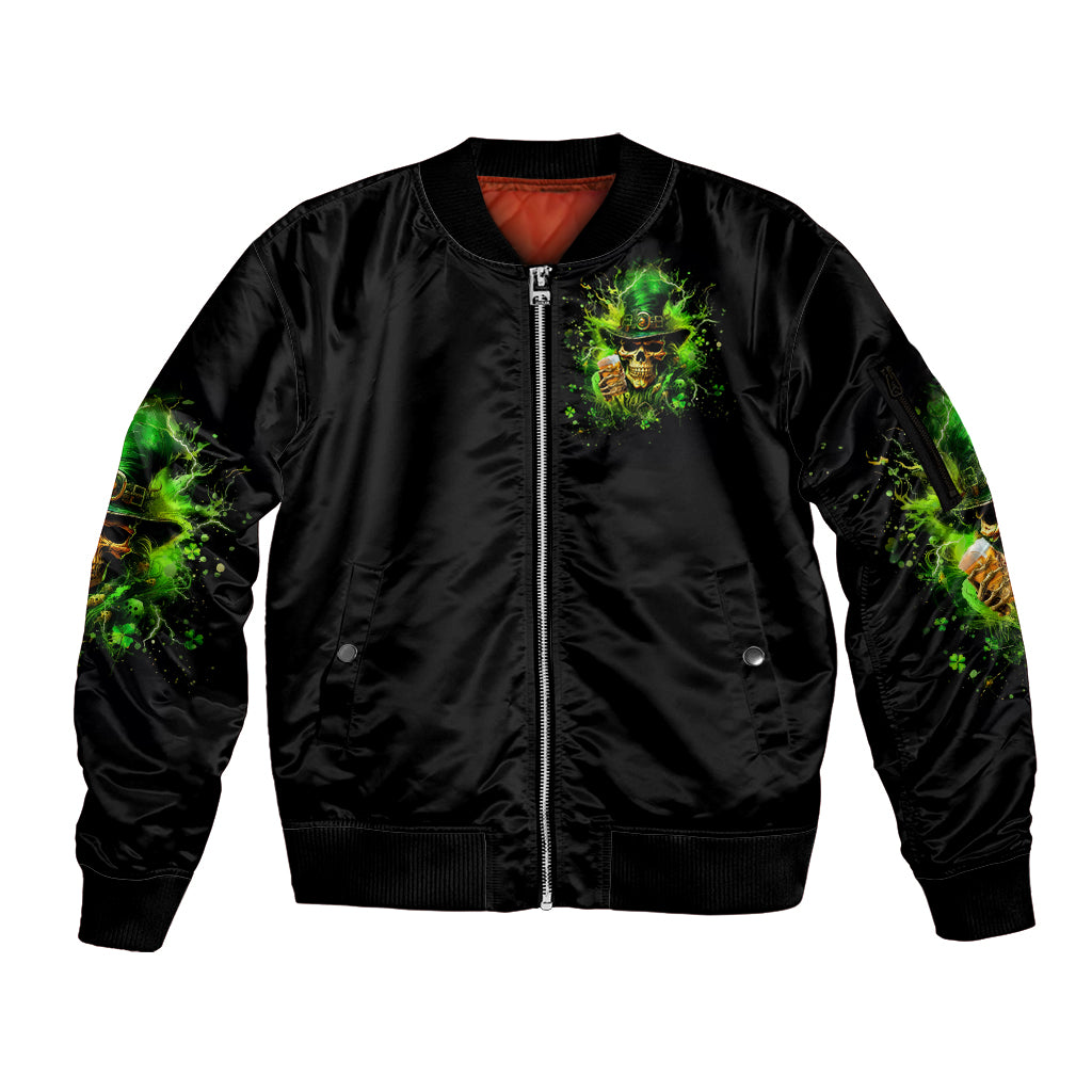 Irish Skull Sleeve Zip Bomber Jacket The Devil Whispered To Me I'm Coming For You I Whisper Back Bring Beer - Wonder Print Shop