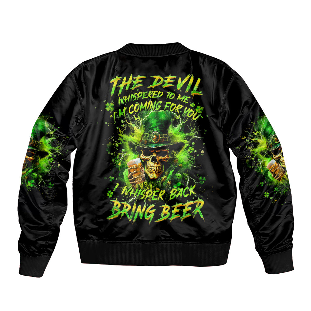Irish Skull Sleeve Zip Bomber Jacket The Devil Whispered To Me I'm Coming For You I Whisper Back Bring Beer - Wonder Print Shop