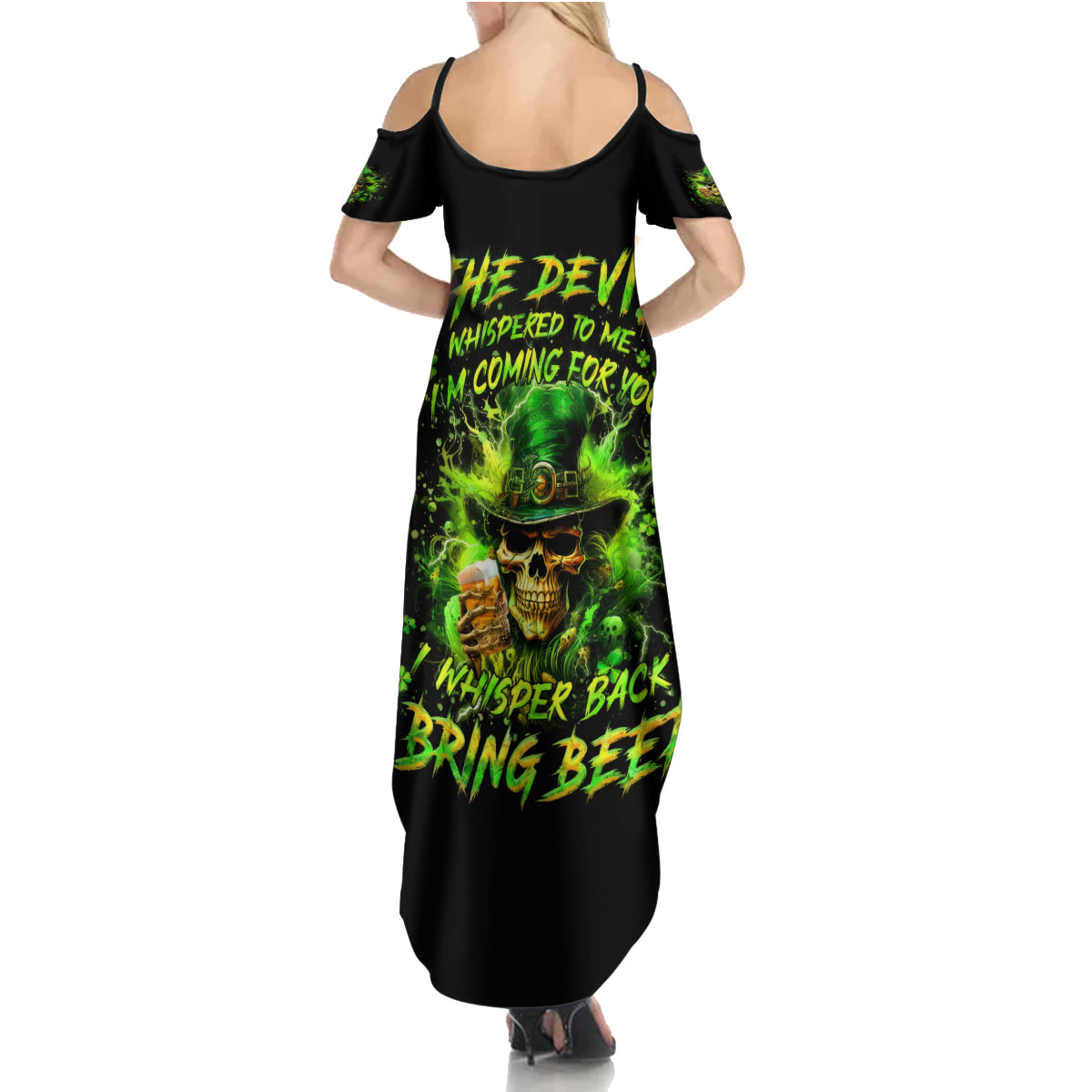 Irish Skull Summer Maxi Dress The Devil Whispered To Me I'm Coming For You I Whisper Back Bring Beer - Wonder Print Shop