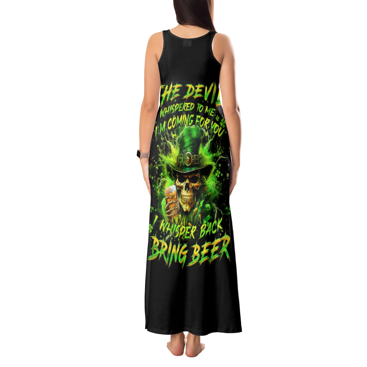 Irish Skull Tank Maxi Dress The Devil Whispered To Me I'm Coming For You I Whisper Back Bring Beer - Wonder Print Shop