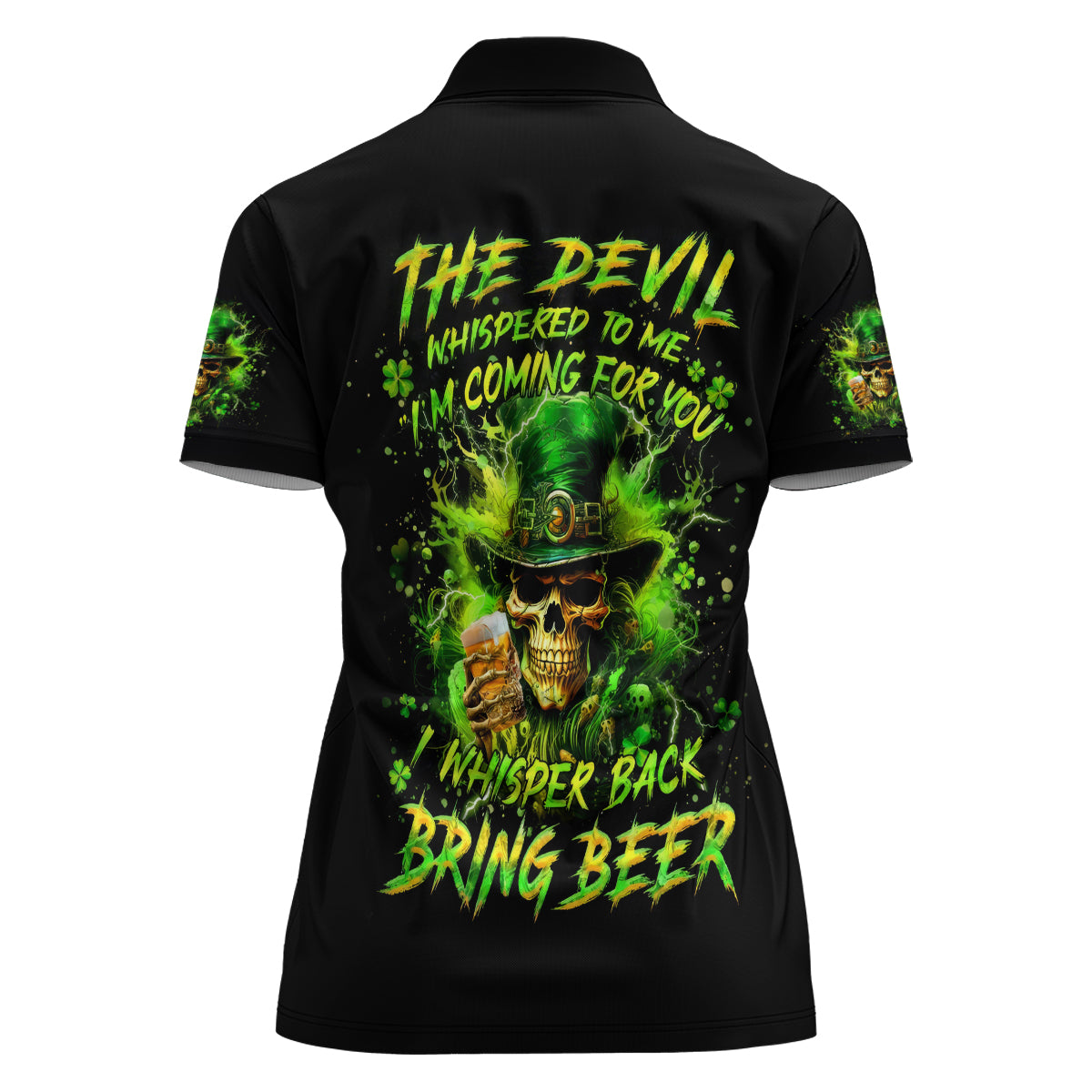 Irish Skull Women Polo Shirt The Devil Whispered To Me I'm Coming For You I Whisper Back Bring Beer - Wonder Print Shop