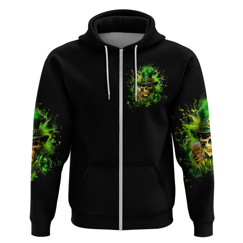 Irish Skull Zip Hoodie The Devil Whispered To Me I'm Coming For You I Whisper Back Bring Beer - Wonder Print Shop